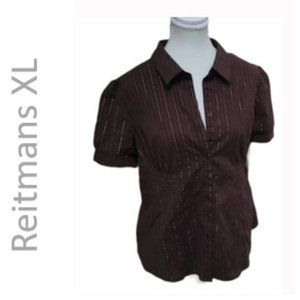 REITMANS plus size XL brown short dress sleeves buttons blouse top shirt